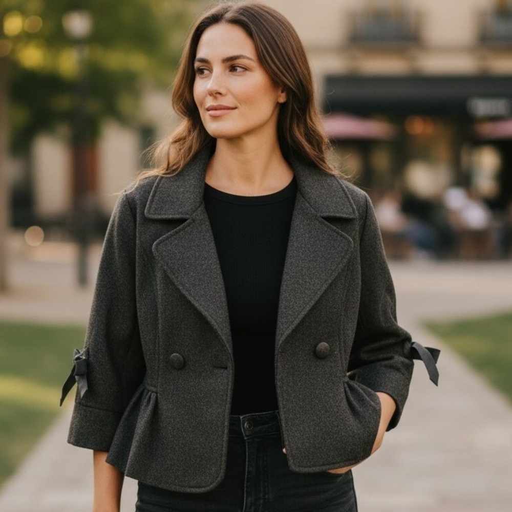 Dimri Womans Black Cropped Jacket with Ruffle Hem